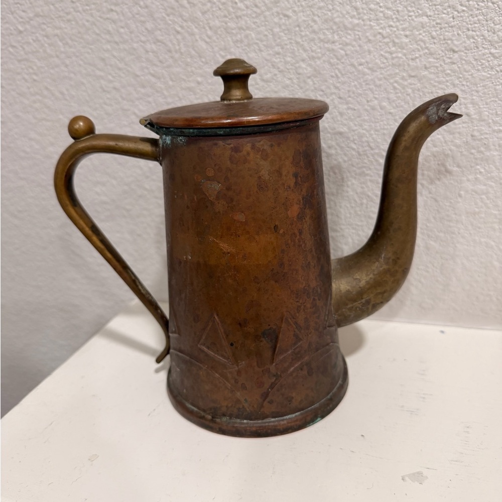 Antique Hand Hammered Copper Coffee Pot Art Nouveau European